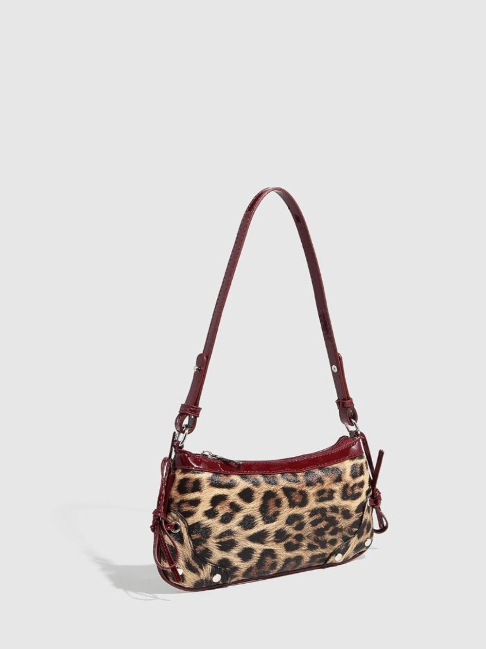 Women's Leopard Print Purse Y2k Cheetah Shoulder Bag Bow Studded Clutch Zipper A - Picture 4 of 6